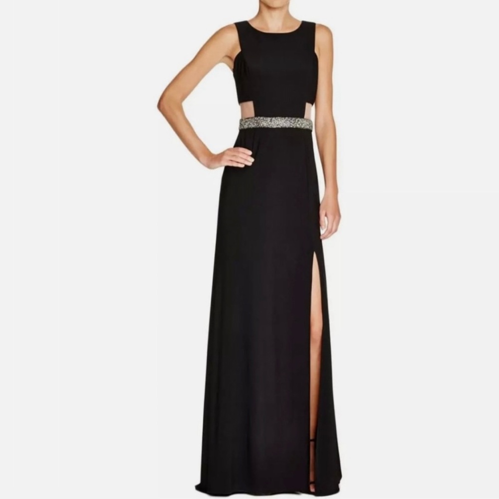 Aqua black dress gown with illusion beaded waist